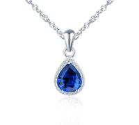 MicLee 925 Sterling Silver Sapphire Necklace for Women Sparkling Blue Teardrop Zirconia Necklets Pendant Elegant Bridal Wedding Party Prom Jewelry