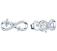 MicLee Earrings studs for women, 925 sterling silver earrings, Cute little bee and infinity symbol stud earrings, Inlaid zircon, girl's earrings, silver