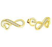 MicLee Earrings studs for women, 925 sterling silver earrings, Infinity symbol and cute heart stud earrings, Inlaid zircon, girl's earrings, gold