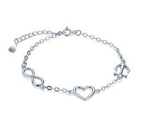 MicLee Heart Anchor Infinity Barcelet 925 Sterling Silver Charm Link Bracelets 16cm (Extender 3.5cm) for Women Girls with Gift Box and Card