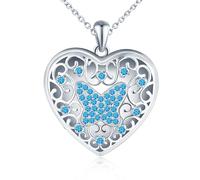 MicLee Heart Locket Necklaces for Women Girl 925 Sterling Silver Openable Lockets Pendants Creative Openwork Butterfly Photo Necklace with Blue Zircon