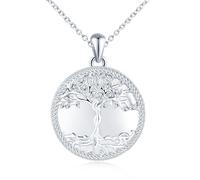 MicLee Locket Photo Necklace for Women and Girl 925 Sterling Silver Round Openable Pendants with Tree of Life Engraving Creative Silver Necklaces