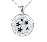 MicLee Locket Photo Necklace for Women Girl 925 Sterling Silver Round Openable Memory Locket Pendants with Starry Sky Engraving Creative Black Stars Necklaces