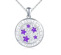 MicLee Locket Photo Necklace for Women Girl 925 Sterling Silver Round Openable Memory Locket Pendants with Starry Sky Engraving Creative Purple Stars Necklaces