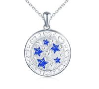 MicLee Locket Photo Necklace for Women Girl 925 Sterling Silver Round Openable Memory Locket Pendants with Starry Sky Engraving Creative Blue Stars Necklaces
