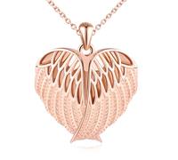 MicLee Lockets Photos Feathers Necklaces for Women Girl 925 Sterling Silver Angel Wings Openable Memory Lockets Pendant Creative Rose Gold Heart Necklace