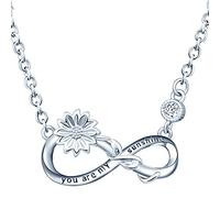 MicLee Necklace pendant for women, 925 sterling silver necklace, Beautiful sun flower and infinity symbol necklace, You are my sunshine, Inlaid zircon, adjustable chain, silver