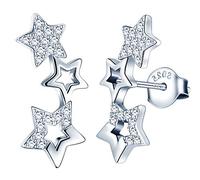 MicLee Woman's 925 sterling silver star earrings studs, Shiny diamond meteor earrings studs inlaid zircon
