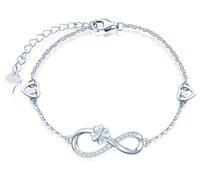 MicLee Woman's girl's Bracelet, 925 Sterling Silver bracelet, Lucky four leaf clover and infinity symbol bracelet, with mini hollow heart, Inlaid zircon, adjustable chain, design of flower bracelet