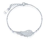 MicLee Woman's girl's Bracelet in 925 Sterling Silver, Angel wings bracelet, beautiful feather shape, decorated with zircon, gift for Birthday, Valentine's Day and Christmas
