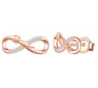 MicLee Woman's girl's Earrings, 925 Sterling silver earrings, Mini Cat and infinity symbol earrings studs, Inlaid zircon, rose gold
