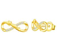 MicLee Woman's girl's Earrings, 925 Sterling silver earrings, Mini Cat and infinity symbol earrings studs, Inlaid zircon, gold