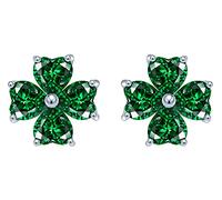 MicLee Woman's girl's Earrings Studs, 925 Sterling silver earrings, Green four-leaf clover earrings studs, Inlaid green zircon, elegant and unique, silver and green