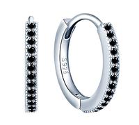 MicLee Woman's girl's Earrings studs, 925 Sterling silver Hoops earrings, mini simple diamond earrings buckle, Inlaid zircon, black