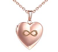 MicLee Women Heart Engraved Infinity Symbol Photo Picture Memory Locket Pendant Necklace with Box and Gift Card