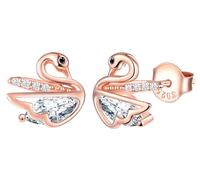 MicLee Womens Girls 925 Sterling Silver Elegant Zirconia Earrings Creative Rose Gold Swan Diamond Earrings Studs Fashion Jewellery
