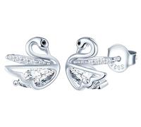MicLee Womens Girls 925 Sterling Silver Elegant Zirconia Earrings Creative Silver Swan Diamond Earrings Studs Fashion Jewellery