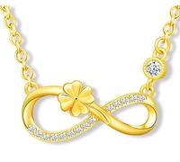 MicLee Women's girl's Necklace pendant, 925 Sterling Silver necklace, Cute Four leaf clover and infinity symbol necklace, Unique design necklace pendant, Inlaid zircon, shining pendant, gold
