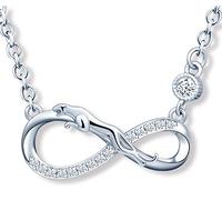 MicLee Women's girl's Necklace pendant, 925 Sterling Silver necklace, Cute leopard and infinity symbol necklace, Unique animal design necklace pendant, Inlaid zircon, shining pendant, silver