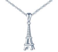 MicLee Women's Girl's Necklace pendant, 925 Sterling Silver necklace, Eiffel Tower Pendant, Romantic Paris Tower necklace, Inlaid zircon, silver