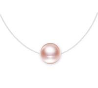 MicLee Women's girl's Pearl Necklace pendant, 925 Sterling Silver necklace, beautiful pearl Choker necklace, simple pink pearl pendant, and transparent fishing line, 40cm