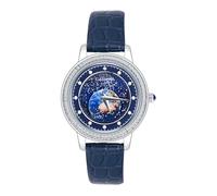 MicLee Womens Girls Quartz Wrist Watches with Blue Leather Strap Fashion Rhinestone Analogue Quartz Watch Luxury Diamond Starry Sky Round Minimalist Dial