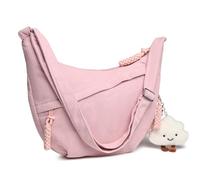 Micmores Shoulder Bag Crescent Bag Corduroy Crossbody Bags for Women, Multi Pockets Sling Hobo Half Moon Purse for Travel Work Daily (Pink)