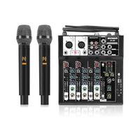 MICNAUX - 4 Channel Audio Mixer, Karaoke Mixer with Dual Wireless Microphones, Professional Sound Board, DJ Mixing Console, MP3, Bluetooth, 48V, USB Interface