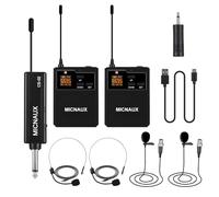 MICNAUX Wireless Lapel Microphone System with Headset & Lavalier Mics, Dual Bodypack Transmitters, Mini Rechargeable Receiver, 48 Channels in 500MHz UHF Band, 260ft Range for Wedding Speech Church