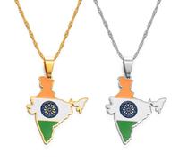 Micneial Map Flag Pendant Necklace - India Map Flag Pendant Necklaces Yellow/White Color Indian Jewelry With Flag Pattern Necklace Unisex Hip Hop Fashion Style Party,Yellow,45Cm Or 17.7 Inches