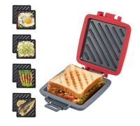 Mico Dingker Microwave Toastie Sandwich Maker, Snack Maker & Panini Press | Removable Non-Stick Plates Silicone Microwavable Cookware, Heatwave Technology, Red