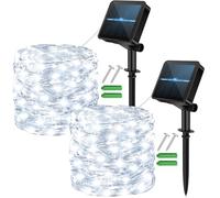 micocali Solar Fairy Lights,2 Pack 12M/40Ft 120LED Solar Garden Lights with 8 Modes Waterproof Copper Wire Decorative String Light for Outdoor/Indoor, Yard, Party, Wedding, Patio (Cool White)