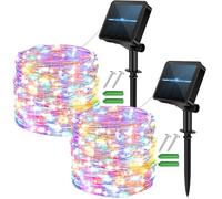micocali Solar Fairy Lights,2 Pack 12M/40Ft 120LED Solar Garden Lights with 8 Modes Waterproof Copper Wire Decorative String Light for Outdoor/Indoor, Yard, Party, Wedding, Patio (Multi-Coloure)
