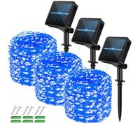 micocali Solar Fairy Lights,3 Pack 12M/40Ft 120LED Solar Garden Lights with 8 Modes Waterproof Copper Wire Decorative String Light for Outdoor/Indoor Home, Yard, Party, Wedding, Patio (Blue)