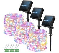 micocali Solar Fairy Lights,3 Pack 12M/40Ft 120LED Solar Garden Lights with 8 Modes Waterproof Copper Wire Decorative String Light for Outdoor/Indoor Home, Party, Wedding, Patio (Multi-Coloured)