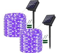 micocali Solar Fairy Lights Outdoor,2Pack 12M/40Ft 120LED Solar Garden Lights with 8 Modes Waterproof Copper Wire Decorative String Light for Yard, Party, Wedding, Patio (Purple)