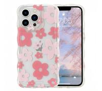 Micoden Cute Curly Wave Case for iPhone 13 Pro Max,Clear with Anti-Yellowing Flower Floral,Soft TPU Slim Bumper Shockproof Anti-Scratch Protective Wavy Cover for Girls Women-Pink