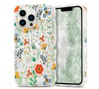 Micoden Cute Curly Wave Case for iPhone 13 Pro Max,Clear with Anti-Yellowing Flower Floral,Soft TPU Slim Bumper Shockproof Anti-Scratch Protective Wavy Cover for Girls Women-Orange