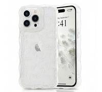 Micoden Cute Curly Wave Case for iPhone 14 Pro Max,Clear with Anti-Yellowing Flower Floral,Soft TPU Slim Bumper Shockproof Anti-Scratch Protective Wavy Cover for Girls Women-White
