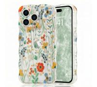Micoden Cute Curly Wave Case for iPhone 15 Pro Max,Clear with Anti-Yellowing Flower Floral,Soft TPU Slim Bumper Shockproof Anti-Scratch Protective Wavy Cover for Girls Women-Orange