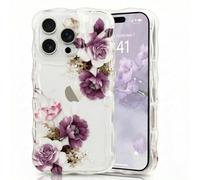 Micoden Cute Curly Wave Case for iPhone 16 Pro Max,Clear with Anti-Yellowing Flower Floral,Soft TPU Slim Bumper Shockproof Anti-Scratch Protective Wavy Cover for Girls Women-Purple