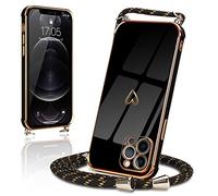 Micoden for iPhone 12 Pro Max Case with Strap Crossbody Lanyard Cord Neck Cute Heart for Girls Women Holder with Necklace Silicone Shockproof Cover for iPhone 12 Pro Max Black