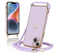 Micoden for iPhone 14 Case with Strap Crossbody Lanyard Cord Neck Cute Heart for Girls Women Holder with Necklace Silicone Shockproof Cover for iPhone 14 Purple