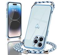 Micoden for iPhone 14 Pro Case with Strap Crossbody Lanyard Cord Neck Cute Heart for Girls Women Holder with Necklace Silicone Shockproof Cover for iPhone 14 Pro Blue