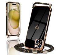 Micoden for iPhone 15 Case with Strap Crossbody Lanyard Cord Neck Cute Heart for Girls Women Holder with Necklace Silicone Shockproof Cover for iPhone 15 Black