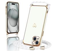 Micoden for iPhone 15 Case with Strap Crossbody Lanyard Cord Neck Cute Heart for Girls Women Holder with Necklace Silicone Shockproof Cover for iPhone 15 White