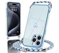 Micoden for iPhone 15 Pro Max Case with Strap Crossbody Lanyard Cord Neck Cute Heart for Girls Women Holder with Necklace Silicone Shockproof Cover for iPhone 15 Pro Max Blue