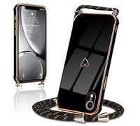 Micoden for iPhone XR Case Crossbody Lanyard with Cord Neck Strap Cute Heart for Girls Women Holder with Necklace Silicone Shockproof Cover for iPhone XR Black