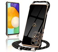 Micoden for Samsung Galaxy A52s Case with Strap Crossbody Lanyard Cord Neck Cute Heart for Girls Women Holder with Necklace Silicone Shockproof Cover for Samsung Galaxy A52s 5G Black