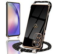 Micoden for Samsung Galaxy A54 Case with Strap Crossbody Lanyard Cord Neck Cute Heart for Girls Women Holder with Necklace Silicone Shockproof Cover for Samsung Galaxy A54 Black